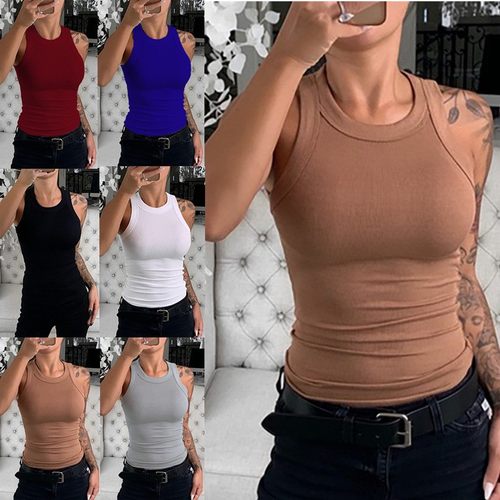 亚马逊夏季新款独立站欧美跨境外贸女装虾皮纯色背心