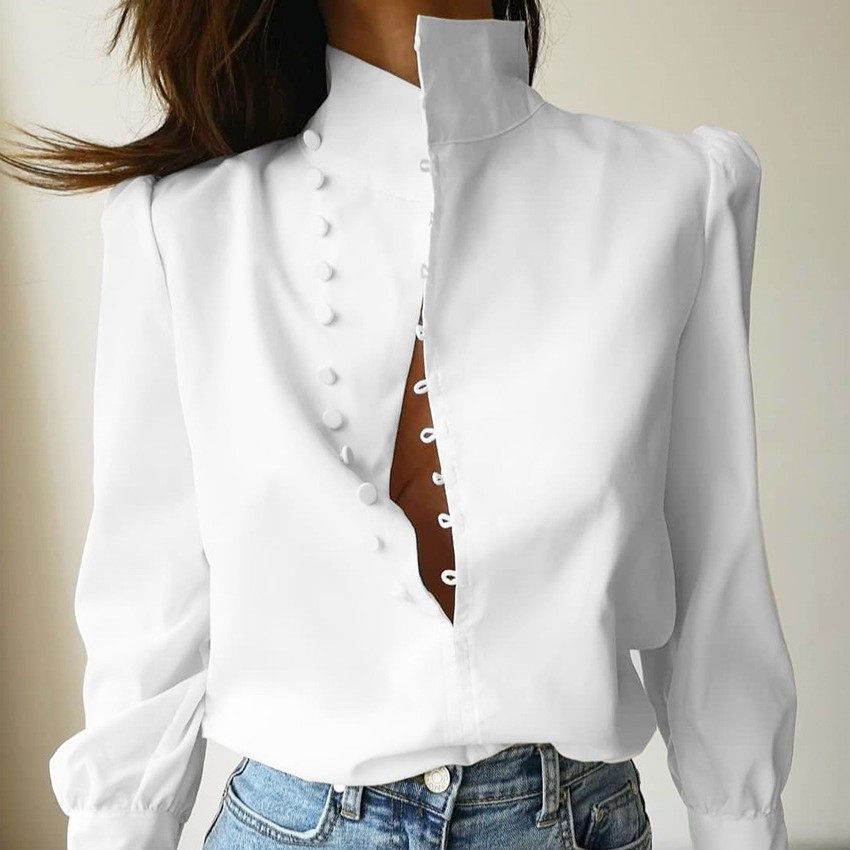 春季新款女装欧美长袖中式立领气质通勤休闲时尚职业白色衬衫,个性定制/设计服务/DIY,连衣裙加工定制,淘宝优惠券,粉丝福利购,淘宝优惠卷