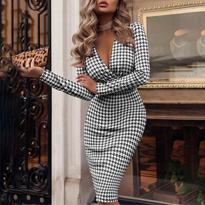 Print Sexy V-neck Slim Pencil Dresses For Women 2022包臀印花