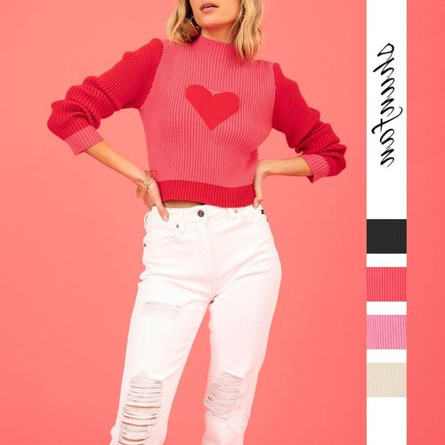 冬季亚马逊跨境新品情人节爱心桃圆领外贸热卖套头针织衫毛衣