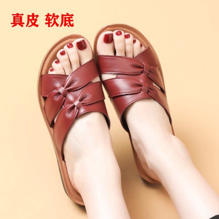 夏季真皮软底中老年妈妈凉拖鞋