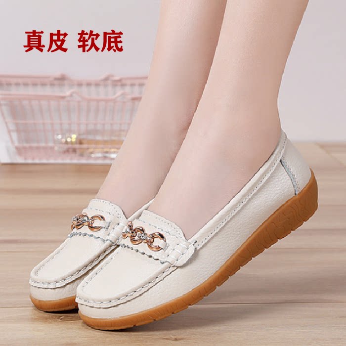 真皮牛筋软底豆豆鞋春秋女鞋休闲皮鞋平底妈妈鞋懒人舒适百搭单鞋