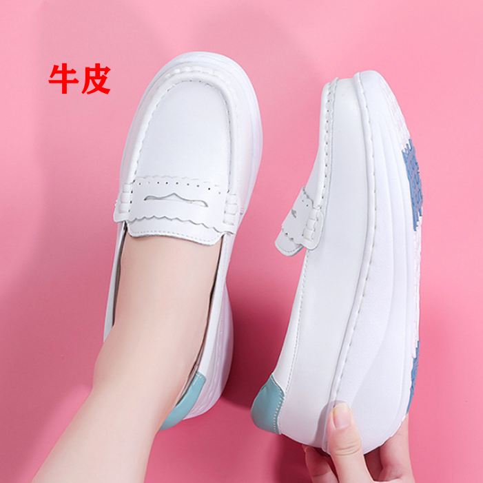 2025新款四季真皮女鞋百搭防滑护士鞋白色厚底休闲运动小白鞋