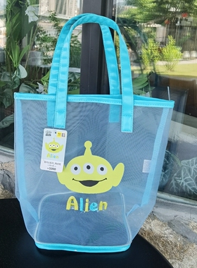 外贸原单大容量卡通透气网纱环保购物袋便携手拎包便当包手提袋