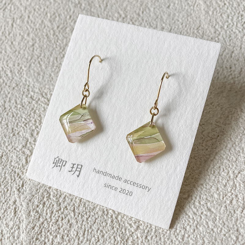卿玥彩色条纹菱形手作耳环耳坠小众设计气质时尚限量新款耳饰