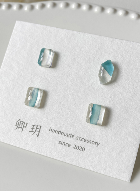 卿玥蓝紫条纹迷你手绘耳环耳钉女小众设计高级感简约限量耳饰推荐