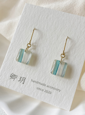 卿玥蓝紫条纹方形手工耳环耳钩耳坠女小众原创高级感优雅限量耳饰