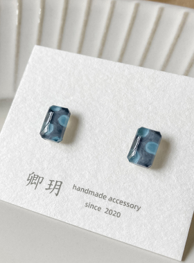 卿玥蓝波点迷你手绘耳环耳钉女原创设计时尚小众耳饰推荐