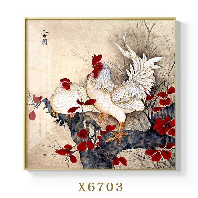 金鸡报晓图挂画鸡的装饰画 玄关装饰画 生肖鸡画吉祥鸡大公鸡墙画