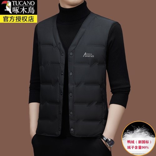 啄木鸟男士新款羽绒马甲冬季内穿坎肩中年轻薄背心保暖秋装马夹
