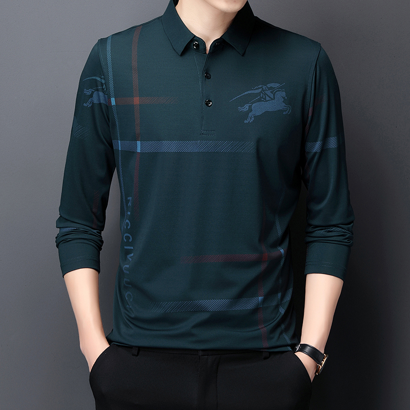 中年男士t恤长袖纯棉夏季薄款冰丝翻领卫衣春秋丅恤爸爸春装上衣