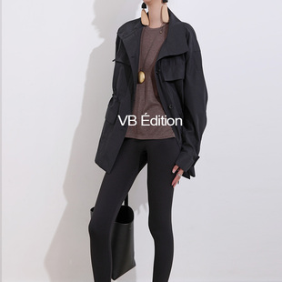 VB法式简约 25秋新立领多口袋收腰棉质工装风衣派克休闲中长外套
