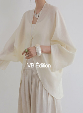 VB法式慵懒 莱赛尔醋酸蝙蝠袖外披开衫女宽松防晒一粒扣茧型衬衫