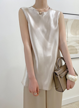 VB 26夏新进口三醋酸设计感金属缎面上衣 无袖圆领背心女夏外穿