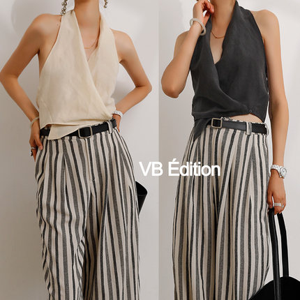 VB 法式小众设计感挂脖背心无袖上衣女夏季薄外穿亚麻背心吊带