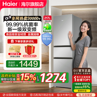 海尔新一级双变频黑金冰箱217L