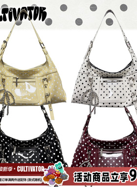 Cultivator原创小众复古油蜡撞色波点百搭单肩斜托特包2025夏新款