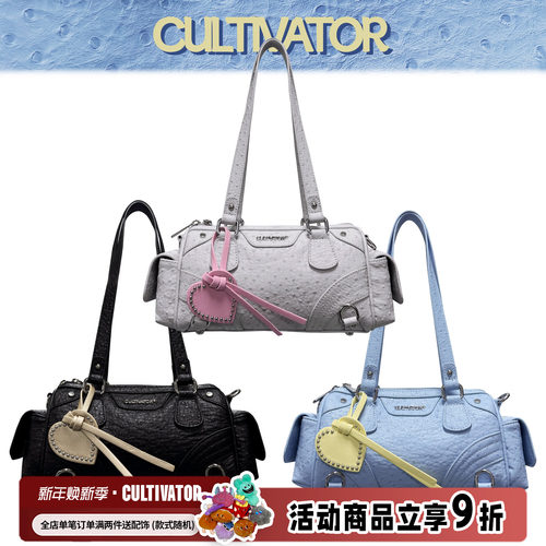 Cultivator原创小众鸵鸟纹撞色千禧辣妹单肩手提斜挎枕头包2025夏