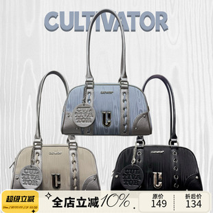 Cultivator原創(chuàng)小眾休閑撞色炫光手提單肩波士頓包保齡球包2025春