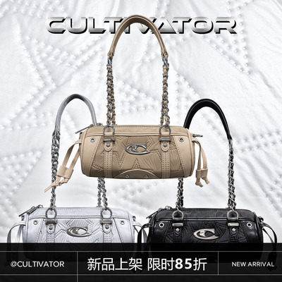 Cultivator原创小众千禧辣妹小香风拼接单肩手提斜挎圆筒包2025冬