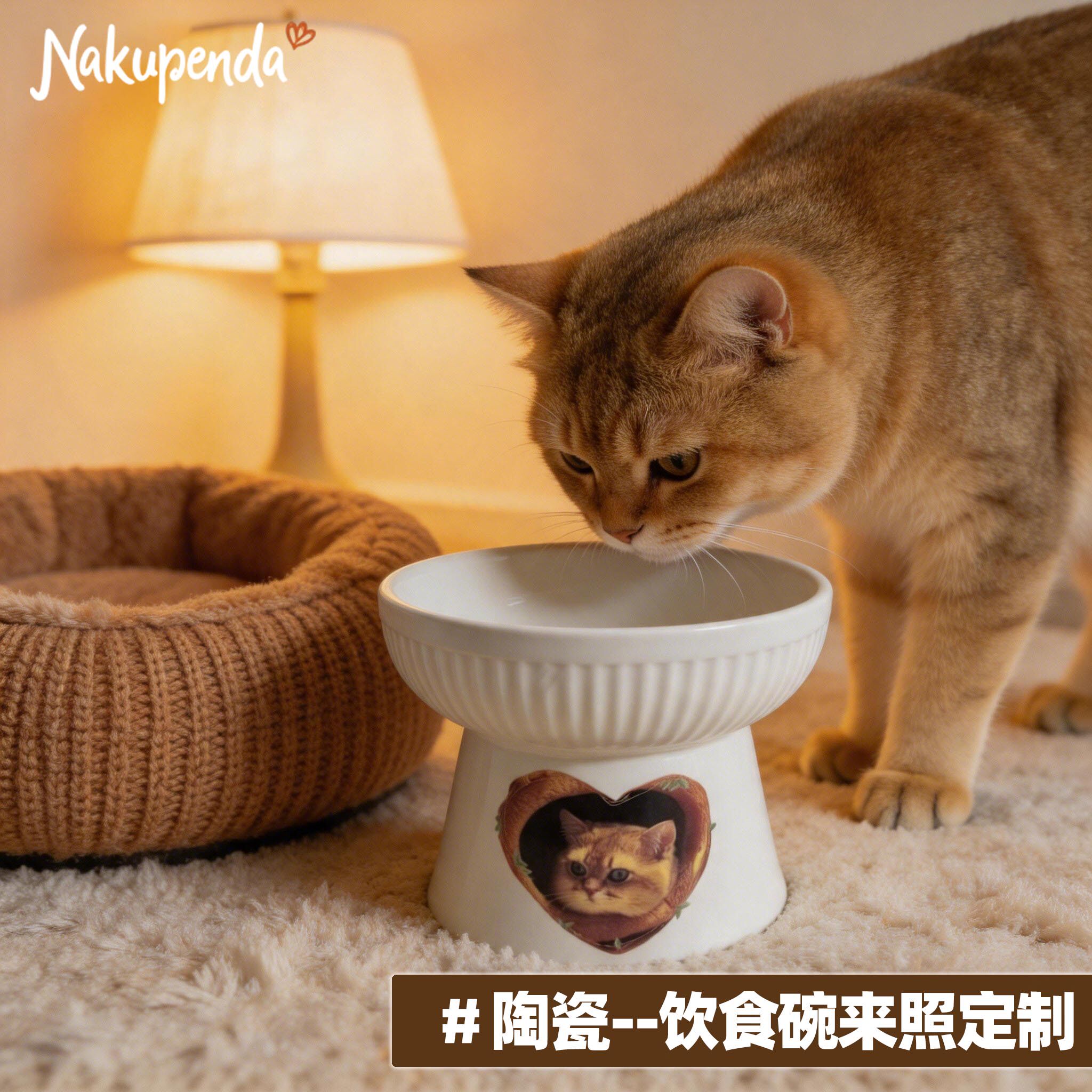 陶瓷猫狗碗慢食碗照片定制生日礼物进食盆猫咪饭碗水碗斜口碗宠物