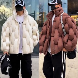 潮牌立领棉衣韩版情侣款加厚保暖秋冬季潮流编织羽绒棉面包服外套