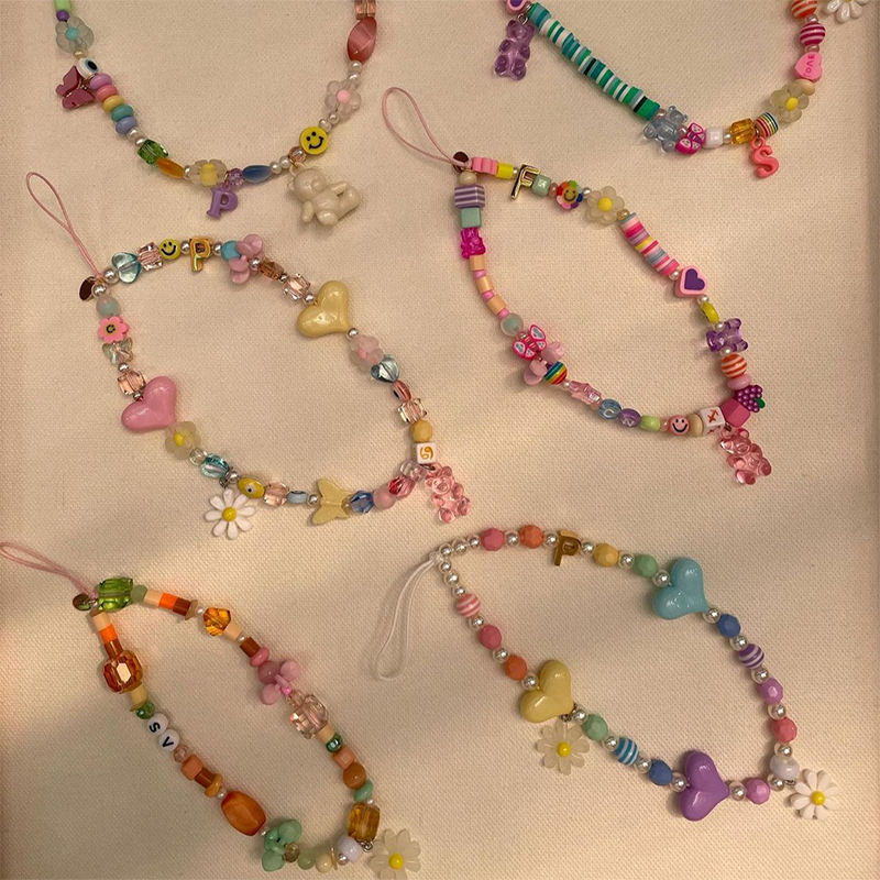 小熊恐龙桃心定制字母手机链