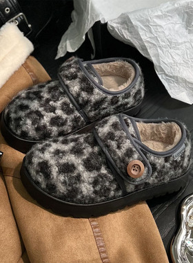 2025冬季新款女士豹纹包头拖厚底防滑外穿加绒加厚保暖毛毛鞋棉鞋