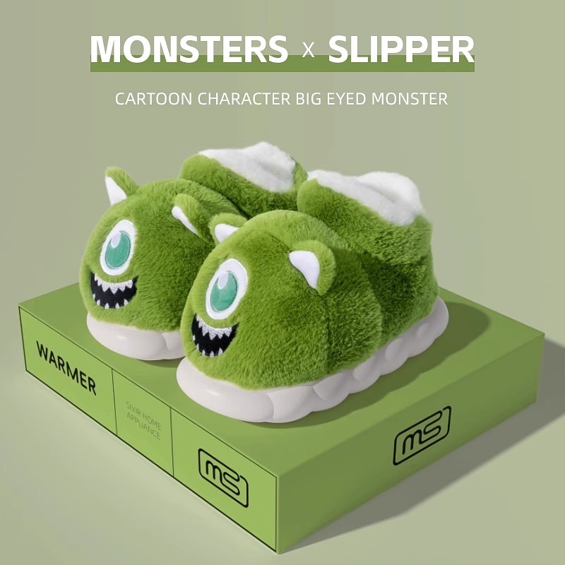 可爱大眼仔棉拖鞋女冬季包跟外穿