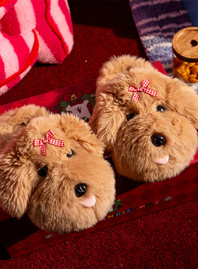 马尔济斯棉拖鞋2025新款女室内家居亲子可爱保暖防滑女款毛绒拖鞋