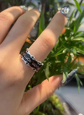 女925银日韩字母lucky指环戒指