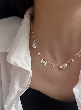 s925纯银韩式气质小众方块项链