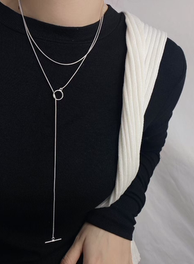 银纯银女毛衣链长款蛇骨链项链