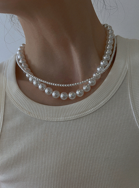 纯银女施家珍珠项链锁骨链轻奢