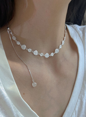 轻奢s925纯银项链女熔岩圆片