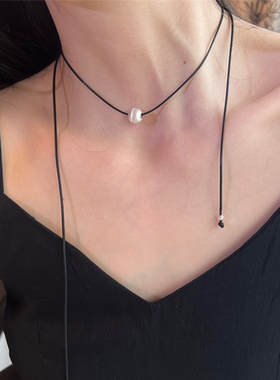 S925纯银黑绳猫眼银珠项链