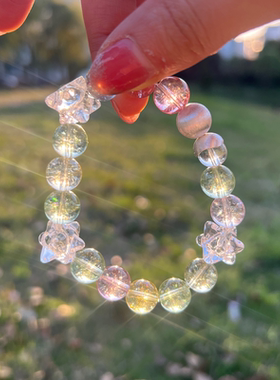 帕姆卡莱天然粉透明水晶手链手串