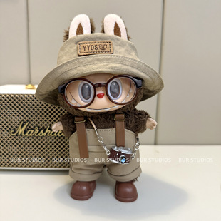 帽子配labubu一二代馬卡龍衣衣服 拉布布娃衣三代站立搪膠背帶褲