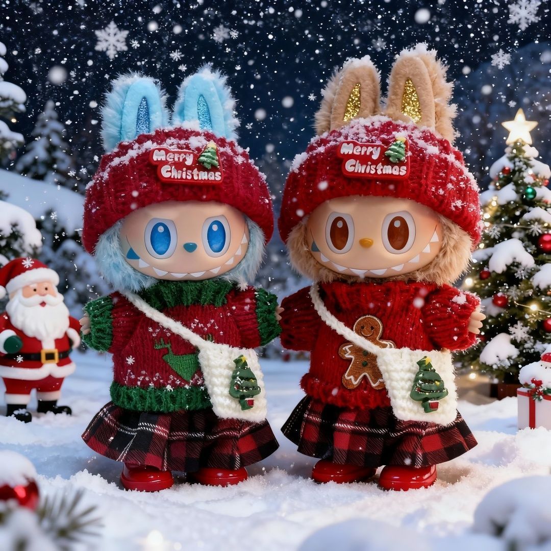 labubu一二三代娃衣拉布布衣服圣诞红针织可穿17cm【不含玩偶】