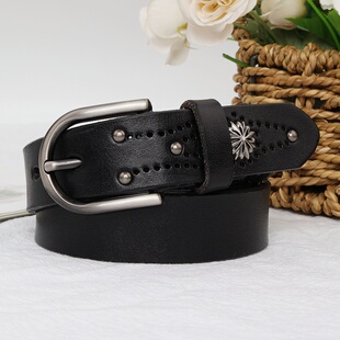 饰品 装 复古做旧潮流女头层牛皮镂空轻奢针扣腰带百搭休闲裤 带时尚