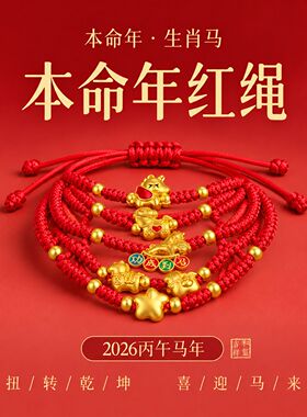 本命年红绳手链生肖马转运珠饰护身祈福红色精编加粗红绳手链手绳