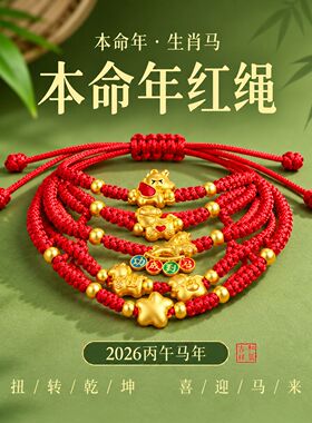 本命年红绳手链生肖马转运珠饰护身祈福红色精编加粗红绳手链手绳