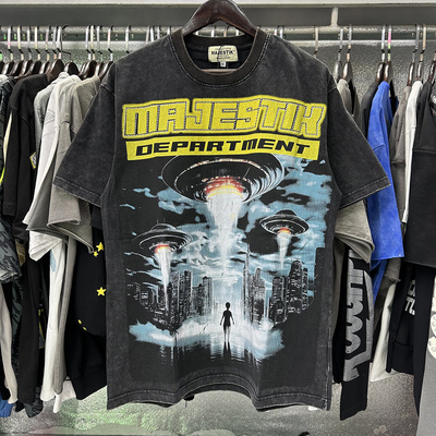 MAJESTIK Department Garment Dyed Print Crop Tee烫钻短袖T恤