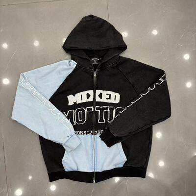 MIXED EMOTION 美式小众拼接设计百搭个性青年男女流行连帽卫衣