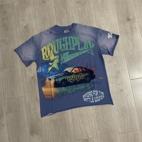 ROUGH PLAYT-SHIRT美潮流行百搭破洞水洗复古青年男女小众短袖T恤