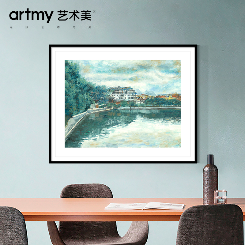 狄吉华 客厅背景墙壁画乡村建筑静谧风景油画玄关装饰画走廊挂画