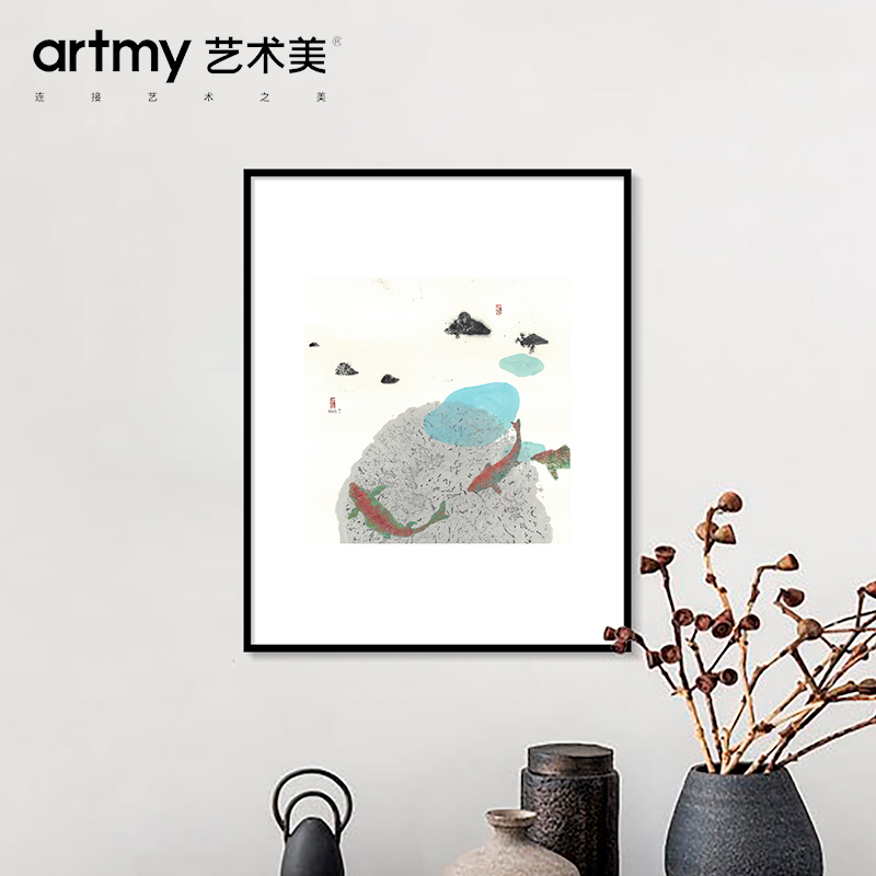 大卫-陈老师 新中式鱼图鲤鱼装饰画客厅书房玄关壁画禅意双鱼挂画图片