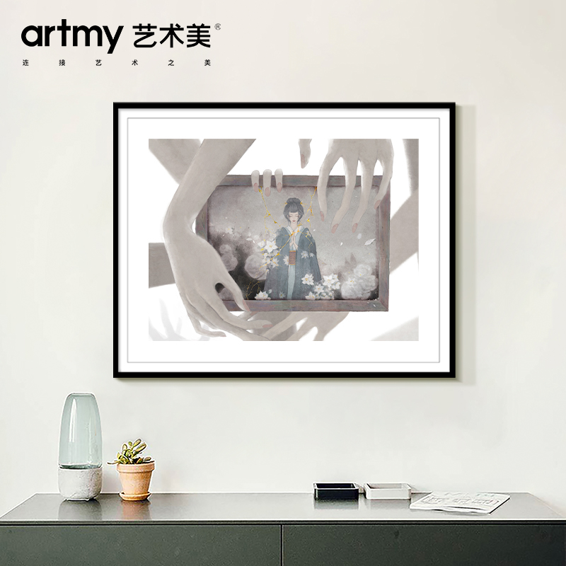 蓝法鑫 抽象卡通人物唯美装饰画花卉客厅玄关过道背景墙水彩画图片