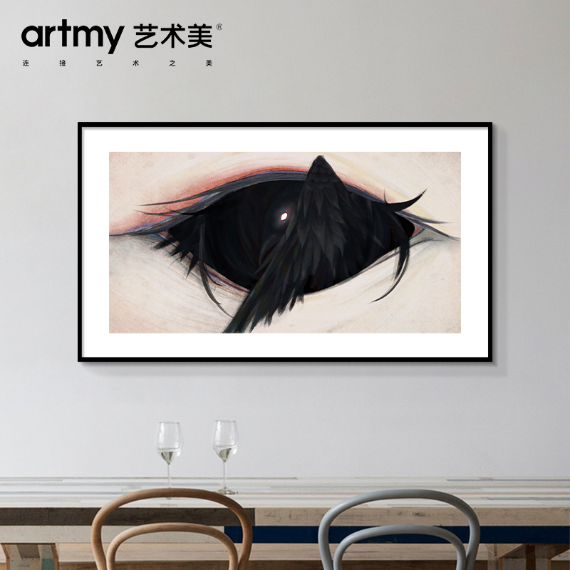 蓝法鑫 现代简约卡通人物眼睛动物装饰画客厅玄关背景墙水彩画图片