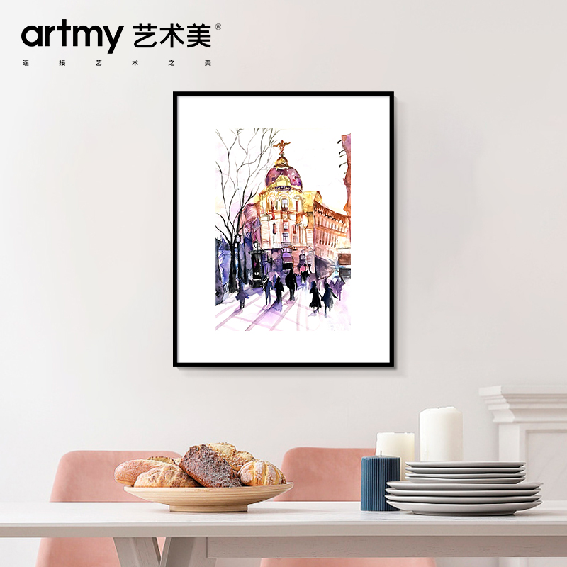 樊小渭 美式玄关装饰画餐厅挂画楼梯壁画欧式画复古建筑水彩画图片